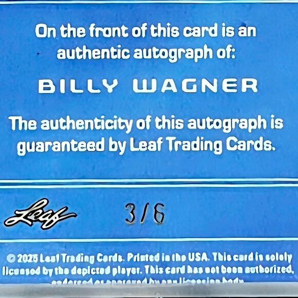 2025 Billy Wagner 3/6 Strikeout Machine Auto Baseball Houston Astros HOF